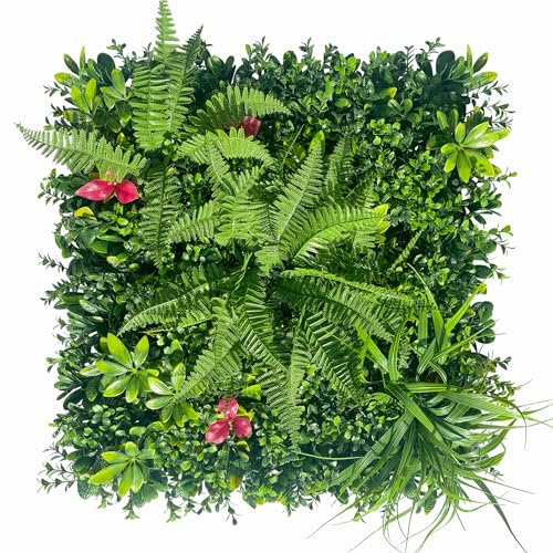 ODTORY Telón de fondo de pared de plantas artificiales, 20 x 20 pulgadas, 12P, panel de boj antiUV, para interiores y exteriores, decoración de pared de césped verde y valla de hiedra, privacidad