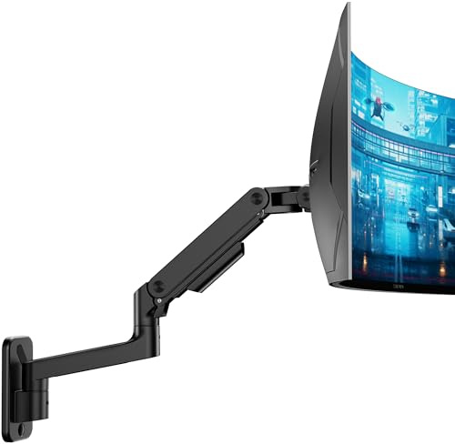 ARES WING Monitor Wandhalterung 1 Monitore für 17-49 Bildschirme, Schwarz | 20kg/Arm, Gasdruckfeder PC Monitor Hatlerung Wand,voll verstellbare Monitor Halterung für Büro&Gaming,VESA 75/100