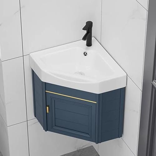 HXYhydrypd Badezimmerschrank Set, Waschbecken-Kombination mit Kalt- und Warmwasserhahn, Eckwaschbecken mit Unterschrank, Badmöbel Set für Kleine Bäder(38cm/15in)