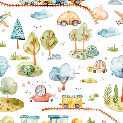 JIAOQSS Papel pintado autoadhesivo Lindo dibujo animado de coche avión Envoltura de vinilo papel tapiz adhesivo adhesivo para muebles papel de contacto adhesivo sala de estar dormitorio