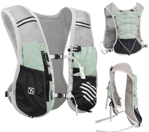 Sadodo Lightweight Running Hydration Vest, 5L Capacity, Reflective Mesh Backpack with Multiple Strage Pockets,For Outdoor Camping ,Running,Hiking,Biking (Light Green, 40KG-75KG)