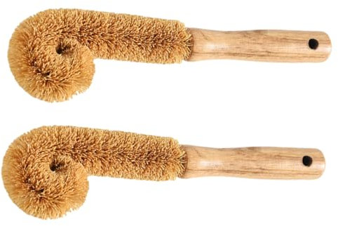 HOLIDYOYO Brosse Pour Laver Les Biberons Coudée 23 x 5,5 Cm En Bois De Palmier, Outil De Nettoyage Manuel Résistant, Lot De 2 Pièces, Pour Bouteilles, Tasses Et Verres, Usage Domestique Et Voyage