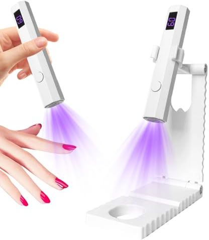 UV Lampe für Gelnägel, Wiederaufladbar Mini UV Lampe Nägel mit Ständer, Tragbare Kleine UV Nagellampe für Gel Nagellack, zum Aushärten von Nagelkleber Nail Tips (Weiß)