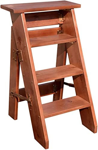 Wooden Step Ladder Thickened Folding Stool 4/5/6 Steps Portable Stair Chair for Indoor Attic MultiPurpose Mobile Ladder HeavyDuty Design Easy Storage