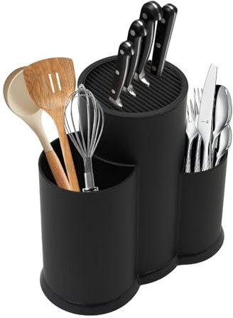 Ceppo portacoltelli universale 3 in 1, portacoltelli, per cucine, ristoranti, sushi, nero, 23 x 12,5 x 22,5 cm