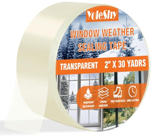 YoleShy Transparent Window Weather Sealing Tape 2 Inch x 30 Yards No Residue Heavy Duty Window Insulation Tape for Doors Winter Cold Draft Proof Gap Sealing Air Conditioner Window Seal