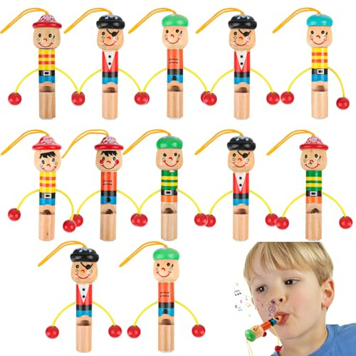 Phlognfy Pfeife Holz, 12Pcs Piraten Holzpfeife, Cartoon Piraten Musikinstrument, Kreativer Schlüsselanhänger, für Geburtstag Geschenk Party Mitgebsel