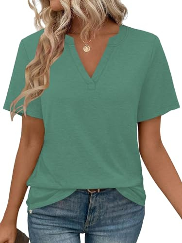 Cuptacc Camisetas Manga Corta Mujer Cuello en V Tops Verano Básicas Tshirt | Verano,Elegant,Casual,Básica,SueltoColor Sólido,Informal,Clásica,Moda,SencillaCómodo,Transpirable,Ligero