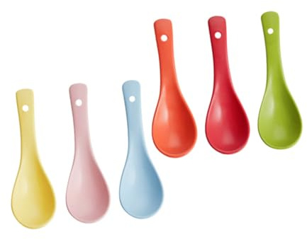 DOITOOL 6 Stück Teiliges Buntes Keramik suppenlöffel Leichte Esslöffel mit Ergonomischem Griff Japanisch Inspirierte Orientalische Porzellanlöffel für Suppe Dessert und Alltag