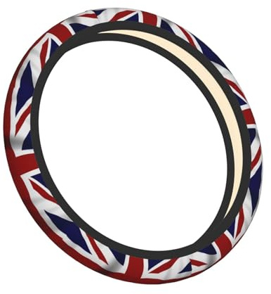 Elastic Steering Wheel Cover Union Jack British Flag Anti-Slip Breathable Stretch Steering Wheel Protective Cover Microfiber Interior Accessories Fit Most Cars (38cm/15in)