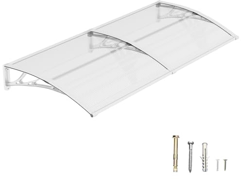 DAWNINGHOMM Auvent de Porte d’Entrée 100 × 200 cm, Marquise en Polycarbonate Transparent, Toit de Protection Résistant Contre la Pluie et Les Rayons UV, Gris pour Maison et Entrée