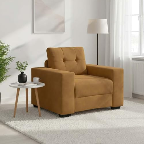 Ordellia Brauner Sessel 60 cm Samt, Komfortables Relaxsofa für Wohnzimmer, Schlafzimmer und Empfangsbereich, Robuster Loungesessel mit Holzrahmen