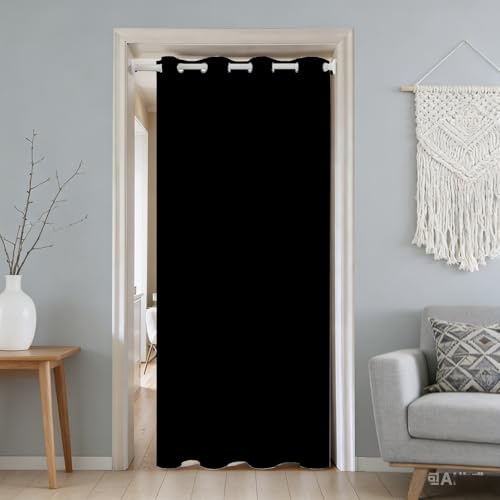 LONGCAO Blickdichte Gardinen Schlafzimmer 60 x 200 cm Fenster Gardine Verdunkelung Thermovorhang Hitzeschutz Vorhang Blickdicht mit Ösen for Bedroom Living Room, Schwarz