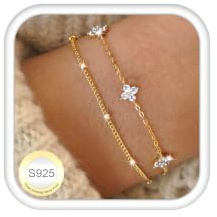 LOLIAS Armband Silber 925 Damen Gold Perlenarmband | Doppellagiges Design mit Zirkonia und Opal, verstellbar 16.5 plus 5 cm,Hypoallergene stapelbar als Geschenk