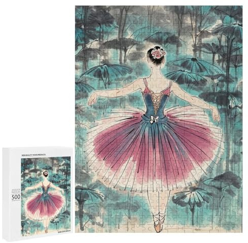Adults Wooden Puzzles for Home Decor, Unique Shaped Classical Ballet Elegant Ballerina Puzzle with Exquisite Box, Personalized Wooden Jigsaw 500 PCS for Family Game Gift, Travel, Art Decor