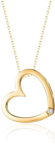 MIORE Herz Kette Damen aus 9 karat Weißgold- Gelbgold- Rotgold Halskette und Herz Anhänger mit Diamant Brillant- Goldkette 45cm -Schmuckschachtel zum Verschenken