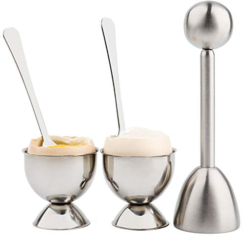 Juego de cortador de huevos de huevo duro blando Galleta de huevo con Incluye 2 tazas 2 Cucharas 1 Cortador de adornos Separador de cáscara y removedor