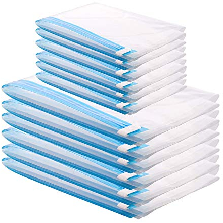 GQC Sacchi Sottovuoto di Rotolo a Mano, 12 Pz (6 * 60 x 40 cm) (6 * 50 x 35 cm) Sacchetti Buste Sottovuoto Salvaspazio, Buste Sottovuoto Vestiti,Borse da viaggio,per Viaggi, Pompa Senza Bisogno.