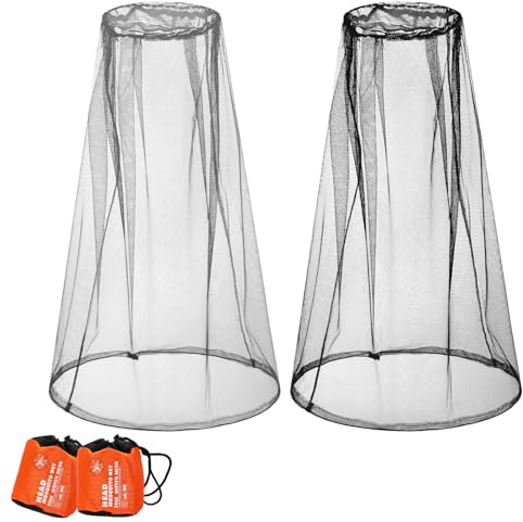 Hestya 2 Pack Mosquito Head Mesh Net Midge Insects Bugs Head Face Net Protecting for Outdoor Hiking Camping Climbing Walking(Black, Light Gray)
