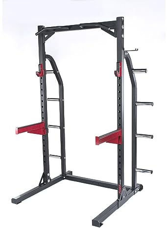 Fuel Fitness Half Cage HR400 Verstellbarer Kniebeugeständer mit Sicherheitsablagen und Hantelscheibenständer, Squat Rack, Kniebeugeständer mit Klimmzugstange, bis 272kg belastbar
