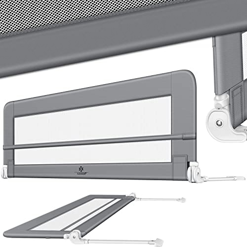 KESSER® Bettgitter 150 cm Bettschutzgitter Kinderbettgitter für Kinder Babybettgitter Klappbar, Tragbar, Kinderbett Kinderbettschutzgitter Rausfallschutz, Bett & Elternbett hoch: 42 cm, Hellgrau