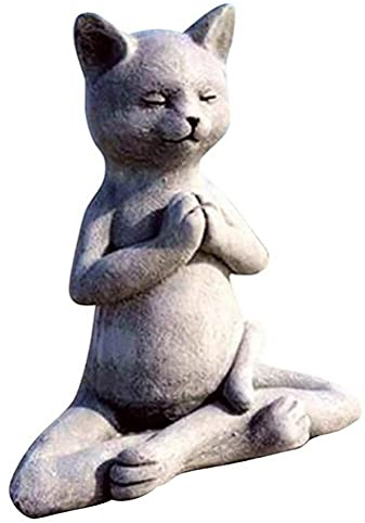 HUSHUI Mediterande katt hund Buddha-staty, Buddha katt staty Zen bön posera hem minnesdekor meditation dekor yoga dekor
