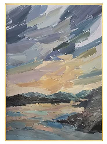 BVFRA Peinture À l'huile Peinte À La Main sur Toile,Art Abstrait Mur Paysage De Récif Côtier Rectangle Œuvre d'art Couteau À Palette Texturé Grande Taille sans Cadre Peintures Fraîches Décor À L