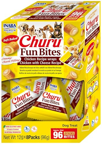 INABA Churu Fun Bites Hundeleckerli ohne Getreide, ohne Zucker, Keine Nebenerzeugnisse, hochwertige Zutaten, besten Hundeleckerbissen als Belohnung mit Huhn & Käse 96 g (1er Pack)