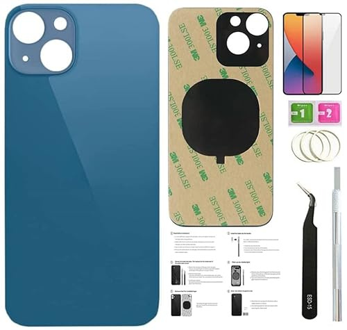 13 Rückglas Ersatz für iPhone 13 Back Cover Glas (6,1 Zoll) mit vorinstalliertem Klebeband + Montageanleitung + Reparaturwerkzeug + Displayschutzfolie (blau)