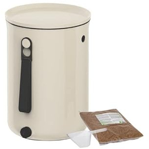 Skaza Bokashi Organko 2 (9.6 L) | Compostador de Cocina de plástico Reciclado con activador de fermentación 1 kg (Beige)