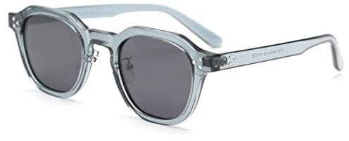 kachawoo Occhiali da sole polarizzati donne TR90 montatura occhiali da sole poligono uomini lenti retrò, blu con grigio, L