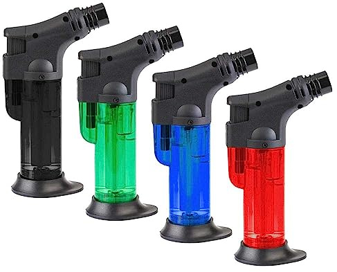 ONE 4 x Torch Lighter - Sleek Design, Adjustable Flame, Refillable Butane Torch - Jet Flame Lighter Ideal for Cooking, Hookah and More (Assorted Color)