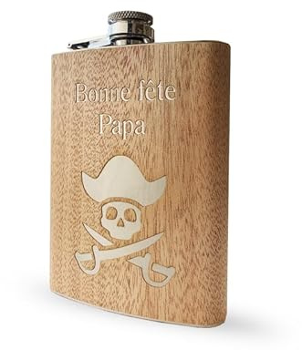 Petaca de alcohol de 230 ml de madera Mabouteille® – Petaca personalizable grabado láser para nombre, logotipo… [Petaca de alcohol original]cocina]