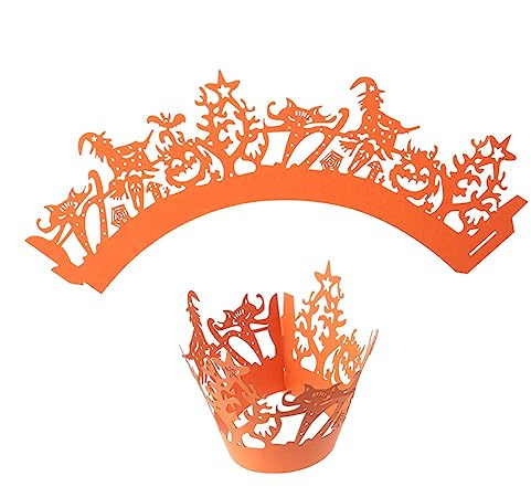 HEMOTON 100pcs Halloween Cake Lace Paper Tray Cupcake Wrappers Hollow Fashion Pattern Design Wedding Birthday Party Decorations