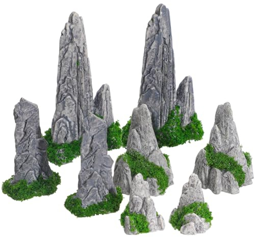 Amosfun 8pcs Resin Rock Ornaments for Aquarium, Assorted Height Fake Mountain Decor, Realistic Miniature Stones for Fish Tank Aquascaping, Terrarium & Bonsai (2.5-7.5cm)
