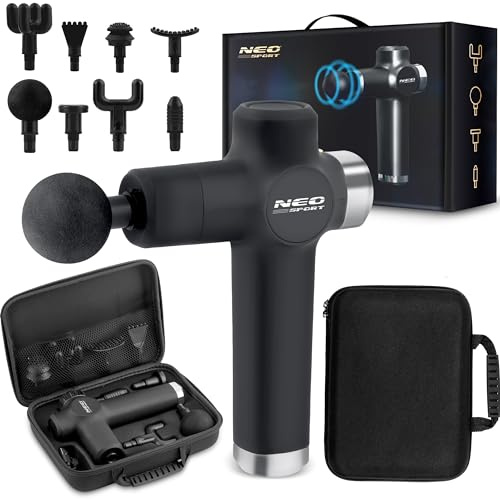 Neo-Sport Massagepistole Massage Gun Massagegerät 8 Aufsätze Massageköpfen Elektrische Handmassagegeräte Muskelmassage Leise Schwarz