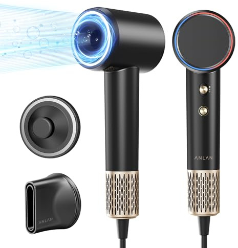 Haartrockner,ANLAN High Speed Hair Dryer 110.000 U/min Lockenföhn 100 Million Negativ Ionen Fön Haartrockner 1300W Haarföhn Föhn Leise 70dB Reiseföhn Schwarz