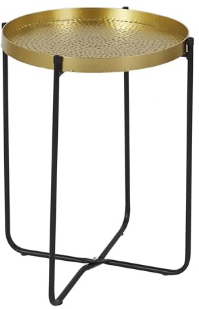 HOME DECO FACTORY Table d'Appoint en Métal Martelé Alia 35 cm Doré et Noir