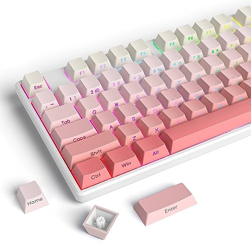 iRoboosta Cherry Profile Side Printed PBT Keycaps, 135 Key Minimalist Double Shot Shine Through Custom Keycap, Gradient Key Cap for Cherry MX Switches Mechanical Keyboard (Pink/Side Print)