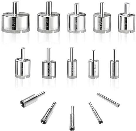 Diamond Drill Bit Set - 15-Piece Tile Hole Saw Cutter Kit for Porcelain, Soft Glass, Ceramic, and Marble
