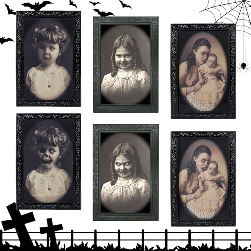 Forhandy Halloween Deko Horror Bilder 38x25cm, 3 Stück Gruselig, 3D Bewegung Hologramm für Bar Spukhaus Party