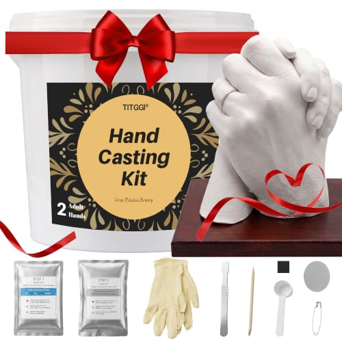 TITGGI Couples Hand Casting Kit with Wood Base and Keepsake Card Display