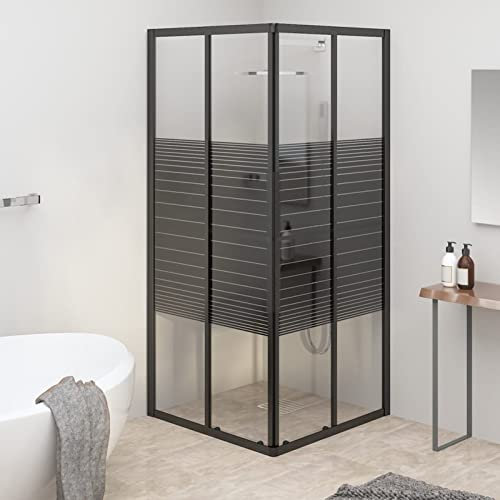Sufrk Cabine de Douche à Rayures ESG 80x80x180 cm Noir,Cabine De Douche Complete,Cabines Et Parois De Douche