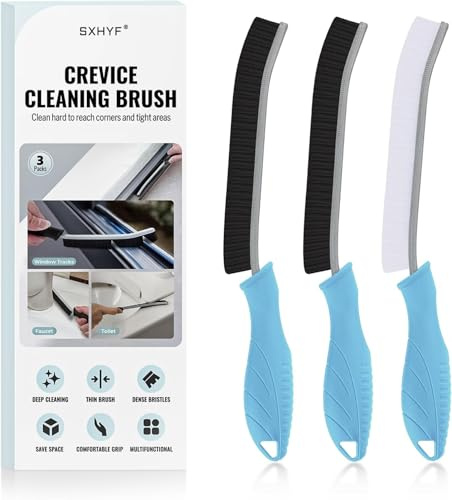 SXhyf Cleaning Brush - Hard Bristle Crevice Cleaning Brush UK Tile Brush | Multifunctional Crevice Brush Bathroom Scrubbing Brush with Handle, Grout Brush for Home, Kitchen, Sink, Window (Light Blue)