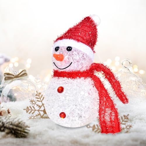 Pupazzo di neve Luce Notturna 4 Pezzi Natale Decorazione Rossa Con Illuminazione a LED, Sciarpa e Cappello - Per Bambini, Tavolo, All'Aperto e Prato