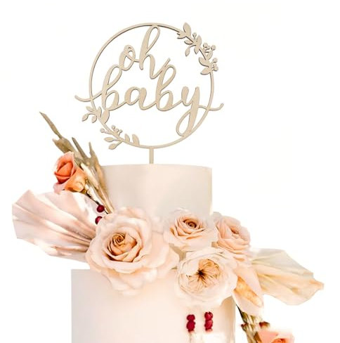 JEYORZY Oh Baby Cake Topper per torte in legno palo decorazione torta torta per baby shower nascita bambino doccia genere reveal party decorazione,per Compleanno Battesimo Feste Bambini