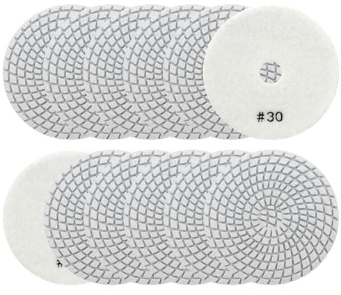 QUEFORET Dischi Diamantati per Lucidatura Grana 30-12 Pezzi Tamponi Lucidatura 100mm per Lucidatura Granito Marmo Quarzo Pietra a Umido, per Smerigliatrici Angolari