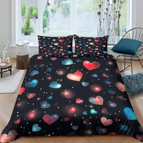 VesFy Modello a forma di cuore 3D Stampa Digitale Copripiumino Set Copripiumino 3 Pezzi Con Cerniera Microfibra Morbido Set Di Biancheria Da Letto E Federe Per Bambini King（220x240cm）
