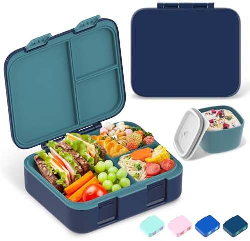 Maidyna Bento Lunch Box for Kids, Lunch Box with Multi-Compartments & Sauce Jar, Kids Bento Boxes Food Storage Container for Children Adult Work School, Microwave Safe (Dark Blue)
