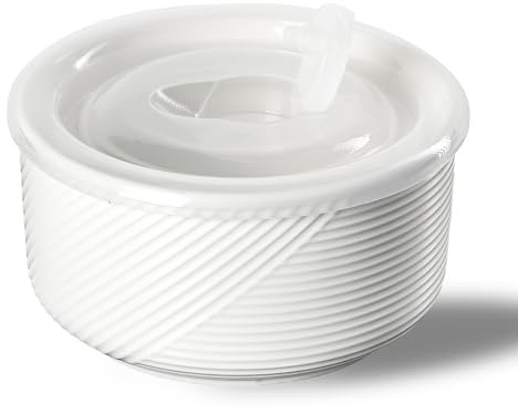 Adewnest Ceramic Bowl with Lid, Microwave Safe - 20 oz White | Food Storage Container for Soup, Salad, Cereal, Leftovers, Meal Prep, Lunch, Picnic, Camping, Serving - Airtight Set of 1